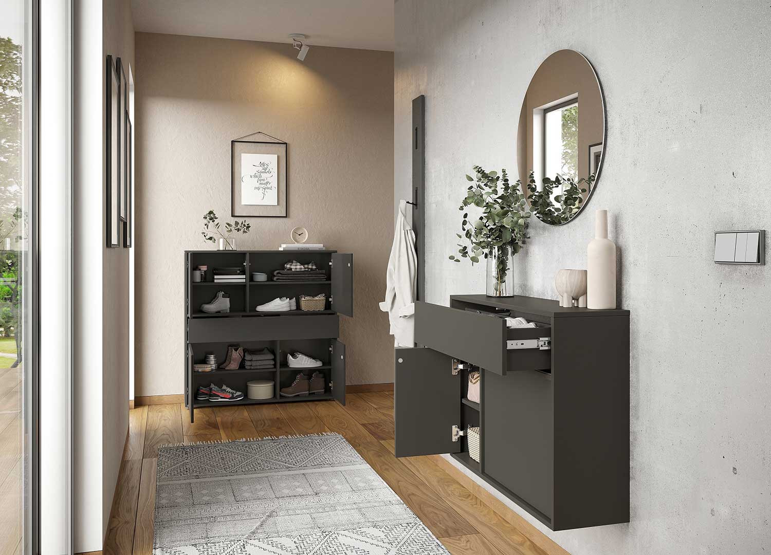 Meuble de rangement entrée graphite Ameca
