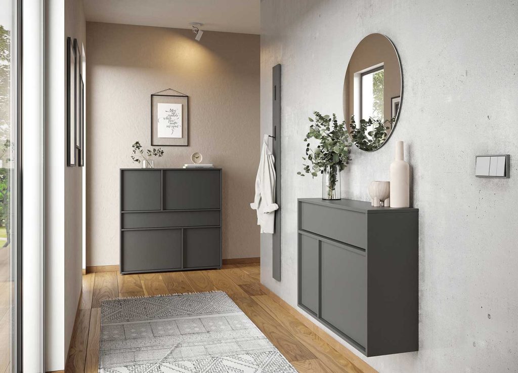 Meuble de rangement entrée suspendu graphite Ameca