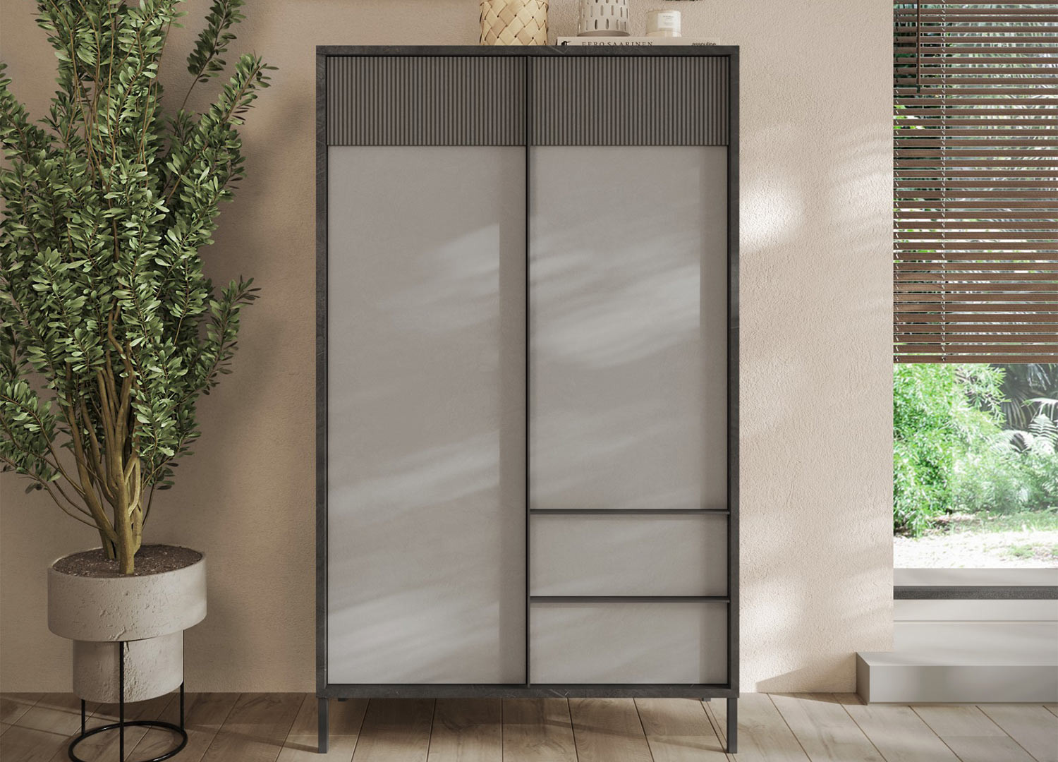Meuble de rangement gris 2 portes et 2 tiroirs