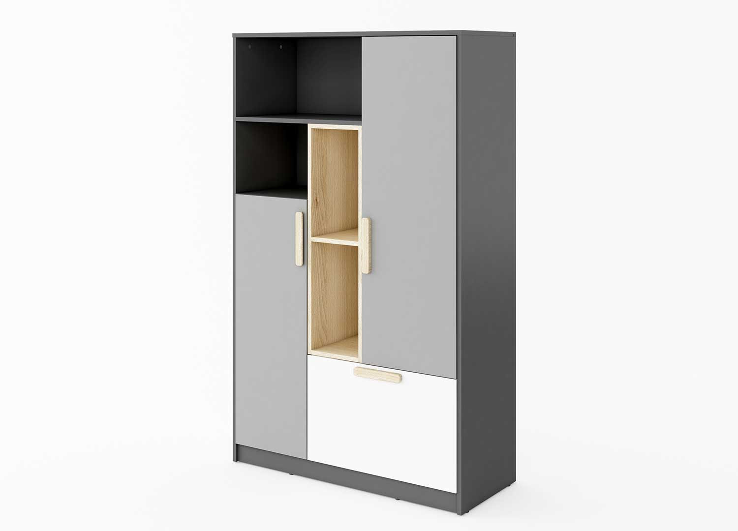 Meuble de rangement gris et blanc