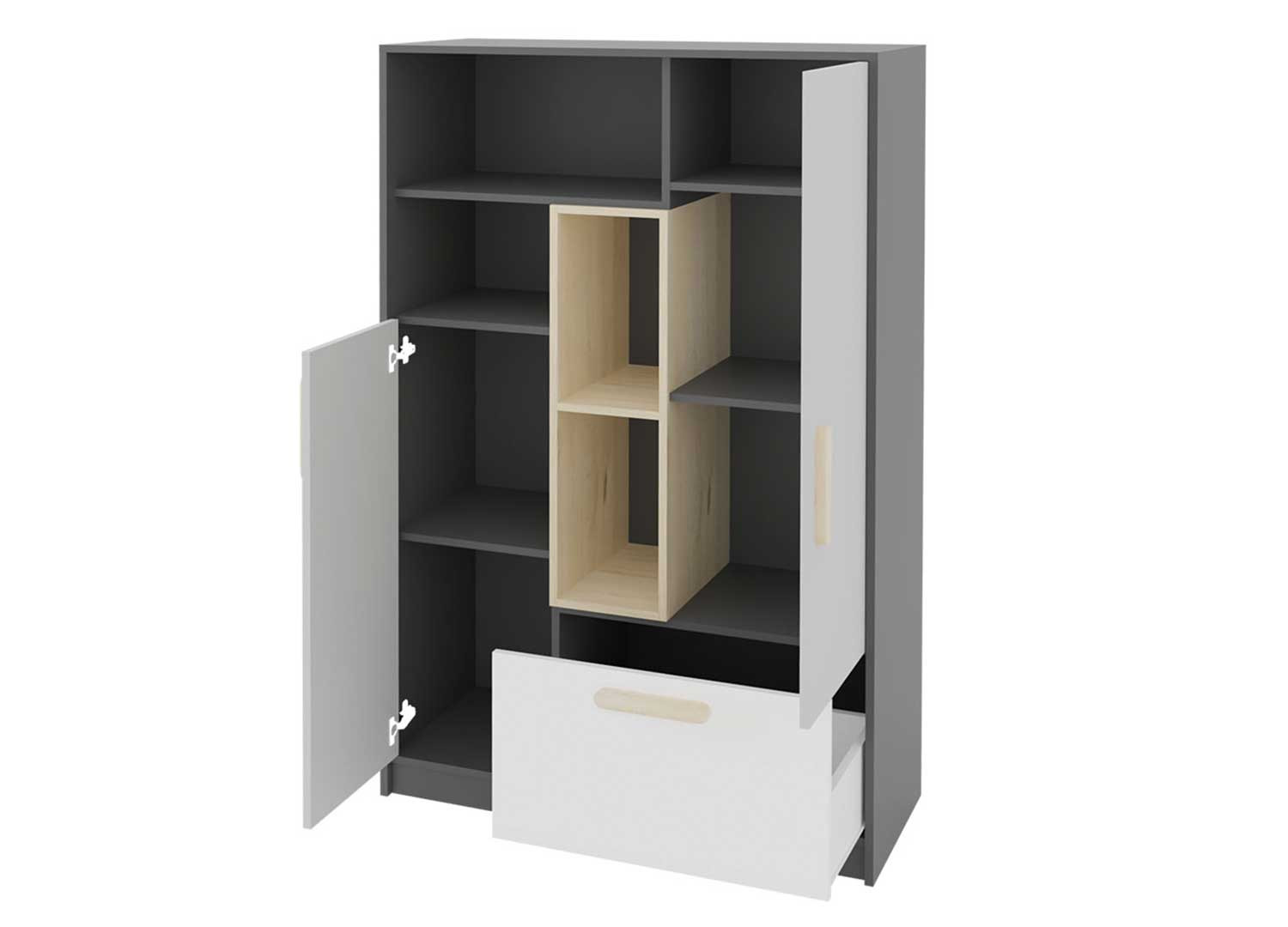 Meuble de rangement gris et blanc