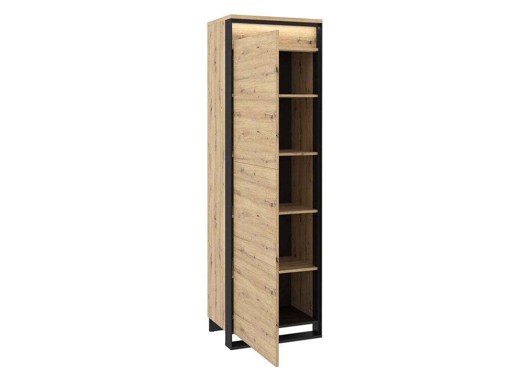 Meuble de rangement haut 1 porte à LED chêne artisan et noir Edge