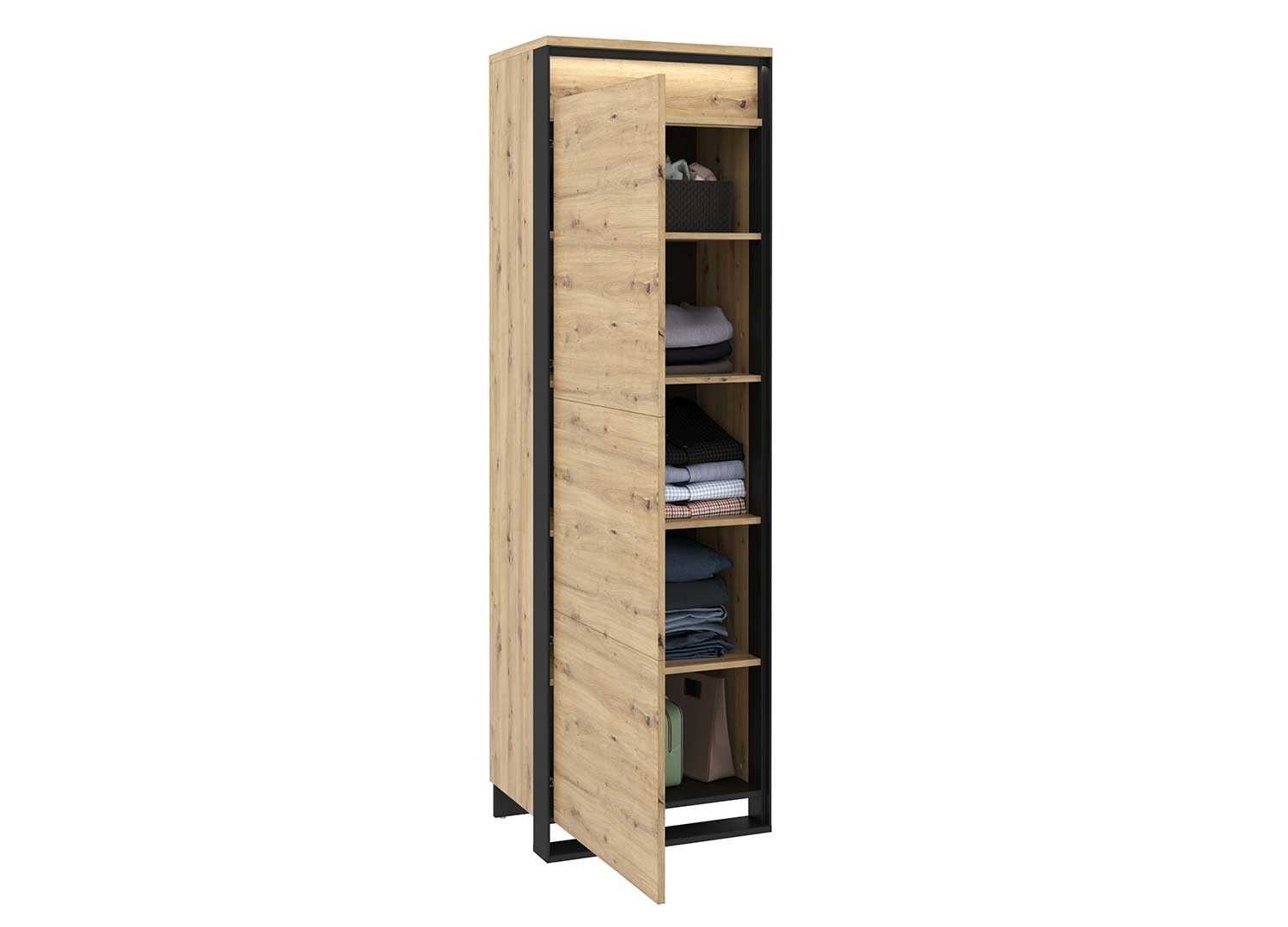 Meuble de rangement haut 195 cm 1 porte à LED chêne artisan et noir Edge