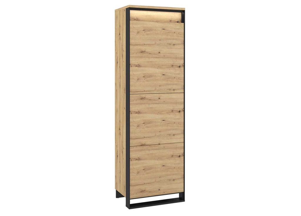 Meuble de rangement haut 195 cm 1 porte à LED chêne artisan et noir Edge