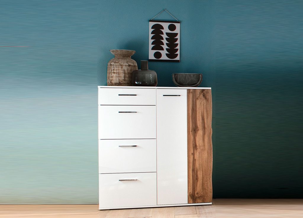 Meuble de rangement haut blanc et bois 1 porte
