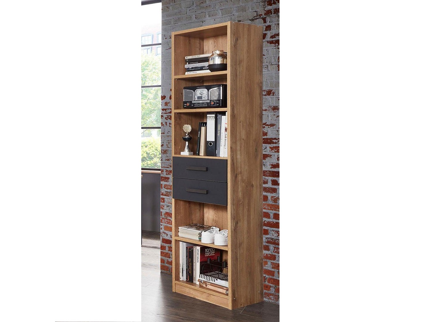 Meuble de rangement pour bureau chêne poutre et gris graphite