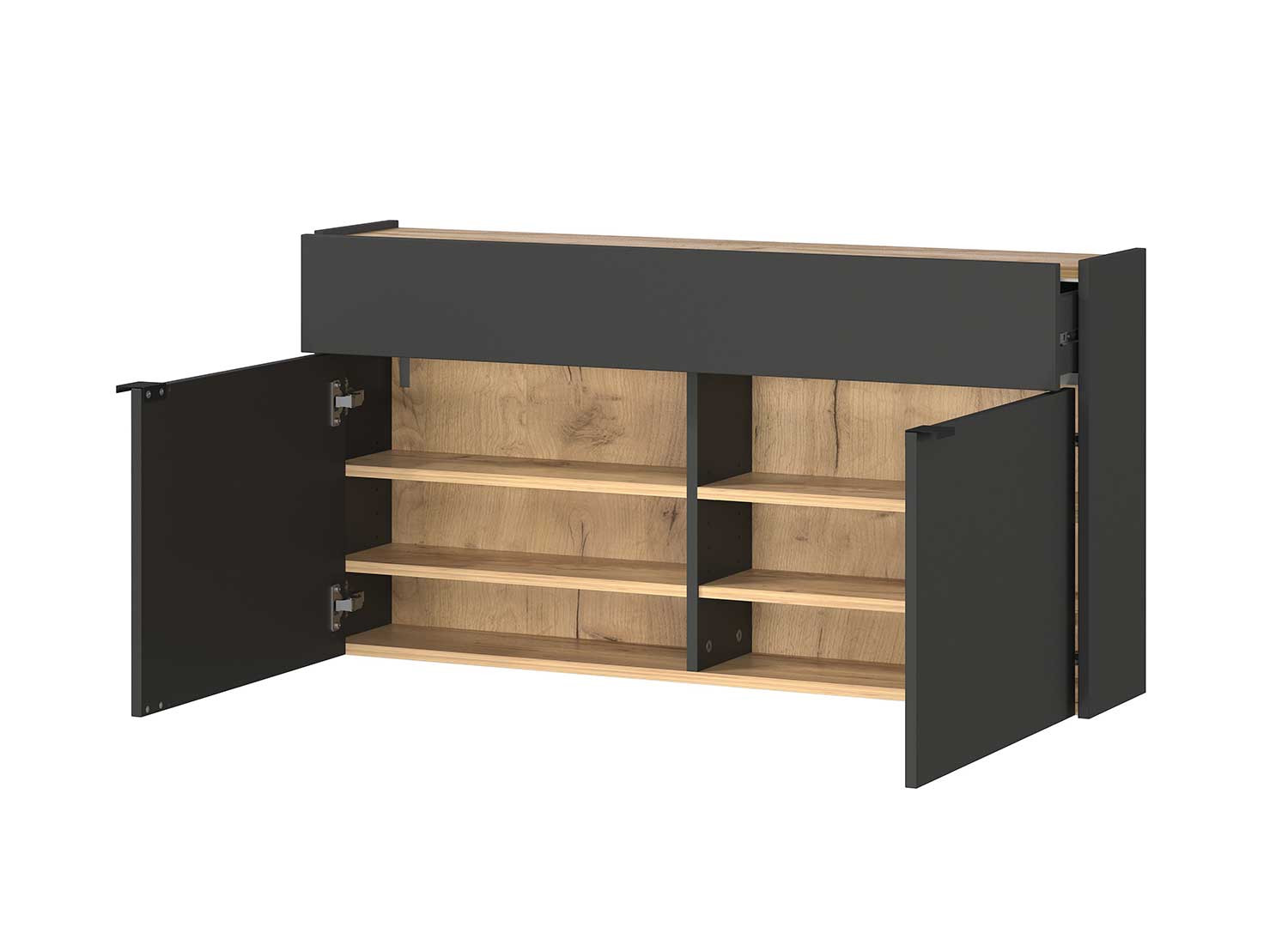 Meuble d'entrée suspendu design graphite et chêne