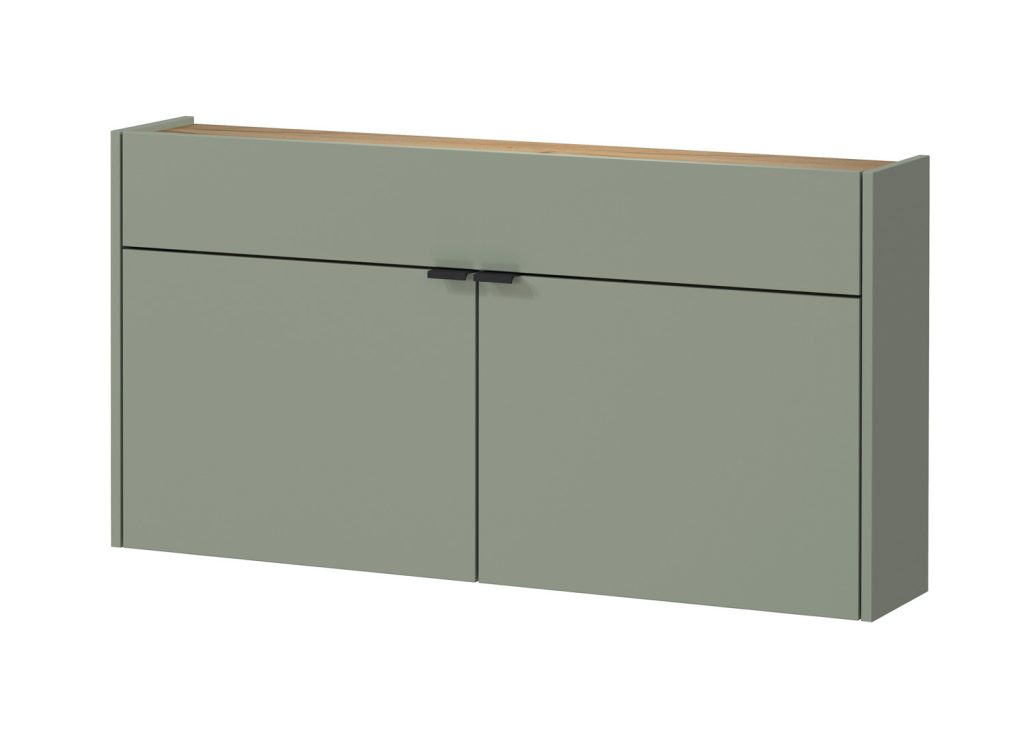 Meuble d'entrée suspendu design vert sauge et chêne