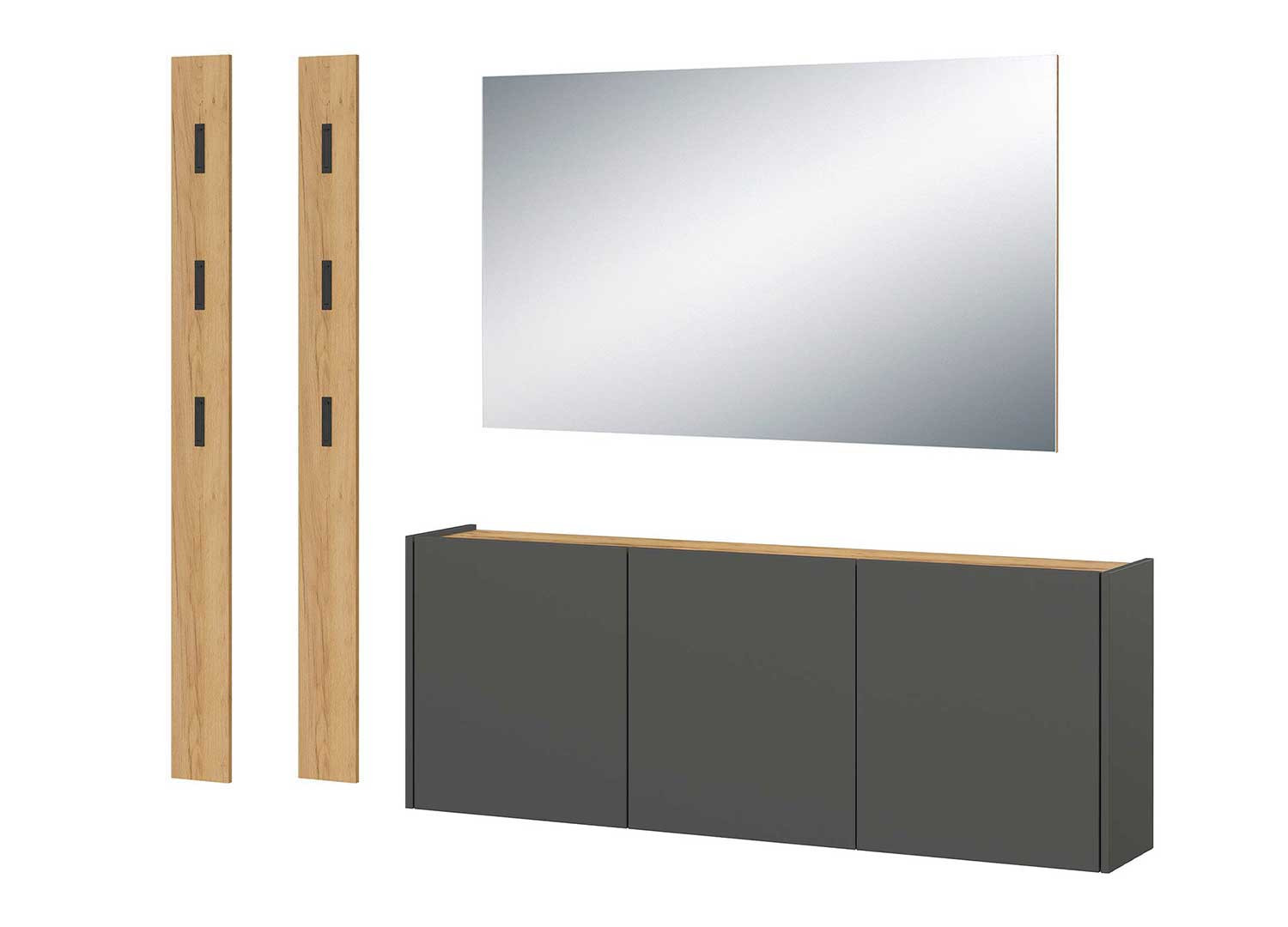 Meuble d'entrée suspendu graphite et chêne Libbiano