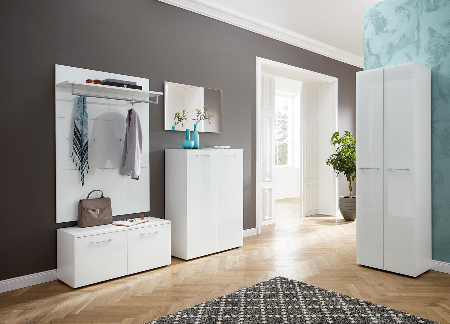 Meuble d'entrée vestiaire complet blanc