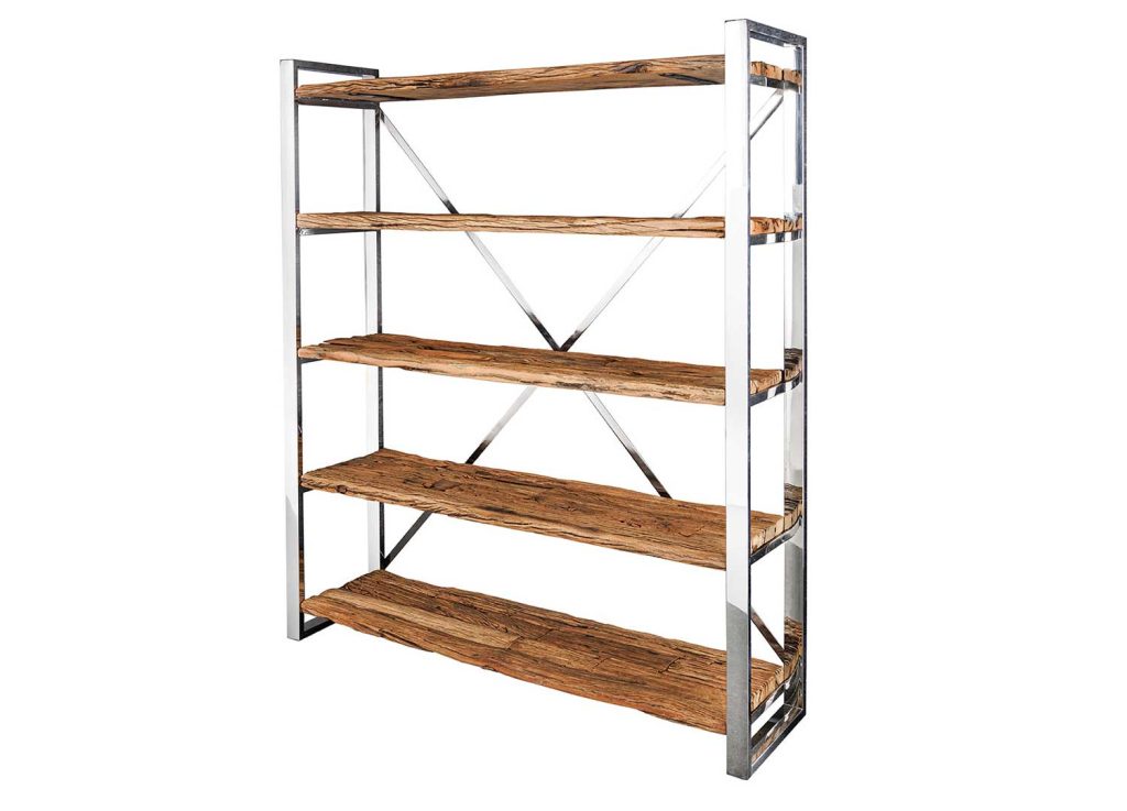 Meuble étagère 183 cm bois de teck et acier chromé