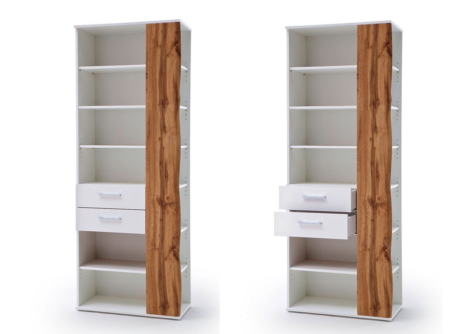 Meuble étagère bibliothèque blanche et bois avec rangements