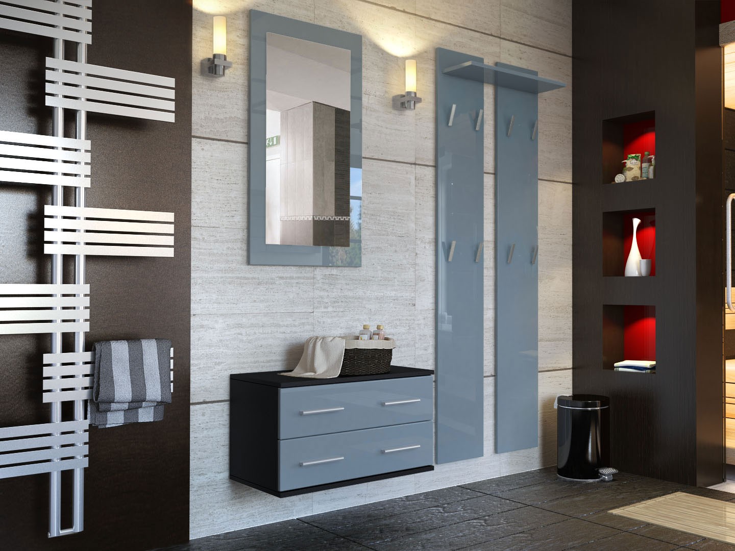 Meuble mural - miroir & vestiaire