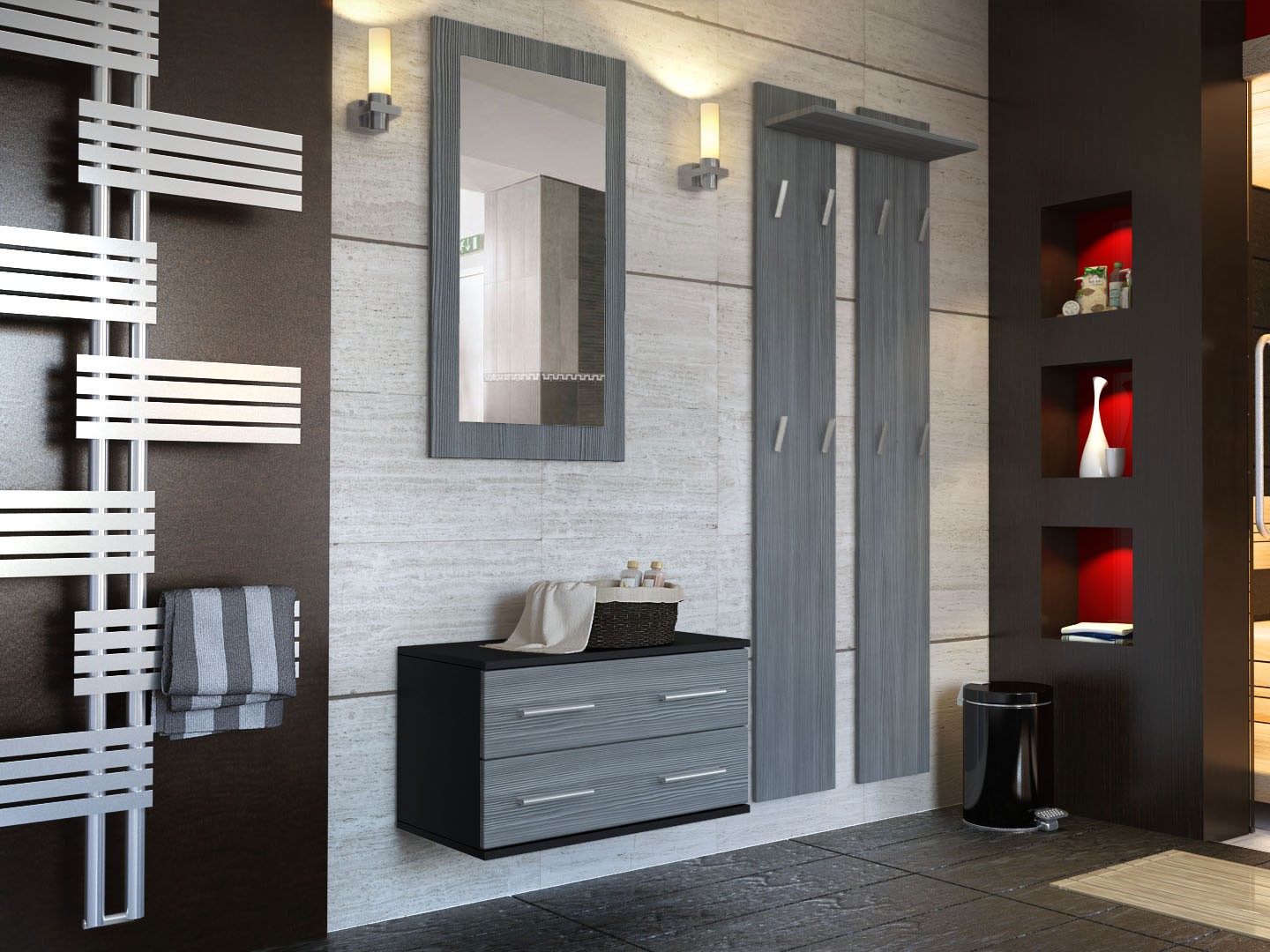 Meuble mural - miroir & vestiaire