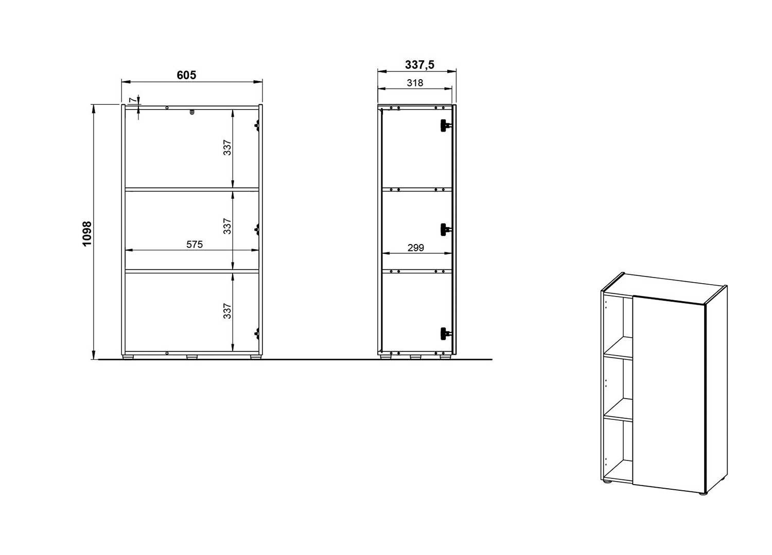Meuble rangement 1 porte et 3 niches Adrano