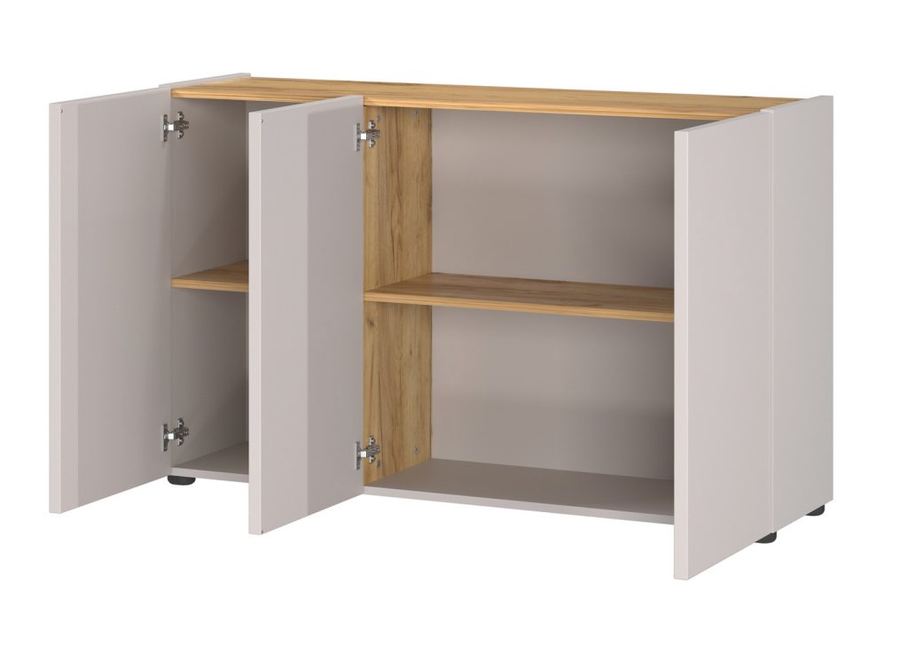 Meuble rangement bureau 3 portes chêne et cachemire Adrano