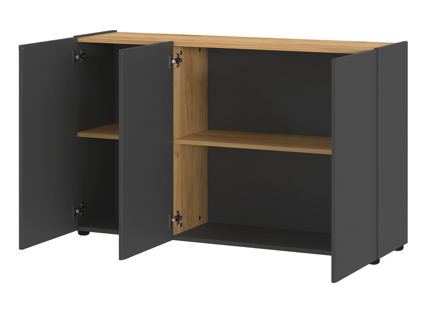 Meuble rangement bureau 3 portes chêne et graphite Adrano