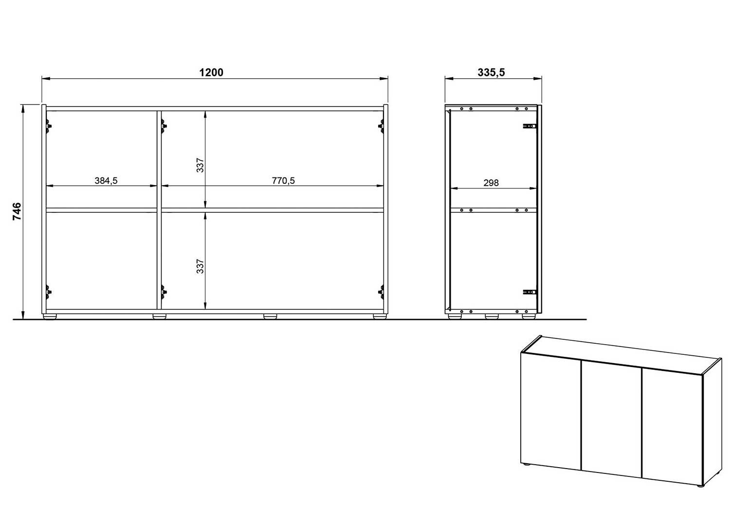 Meuble rangement bureau 3 portes chêne et graphite Adrano