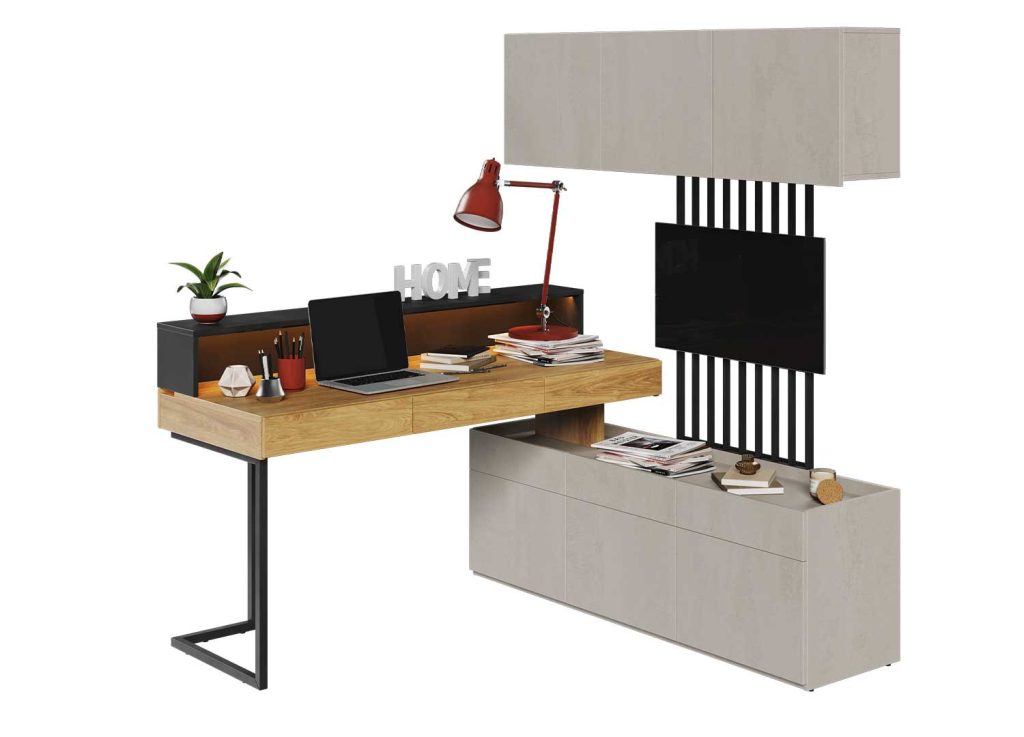 Meuble rangement chambre ado chêne et gris clair