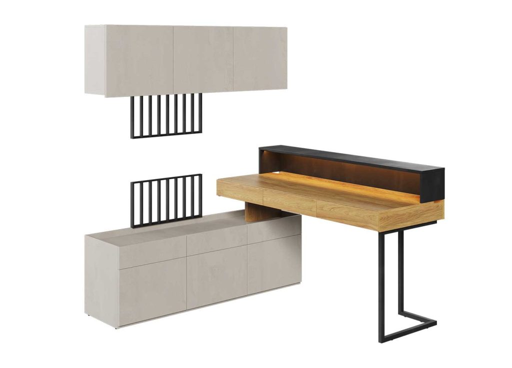 Meuble rangement chambre ado chêne et gris clair