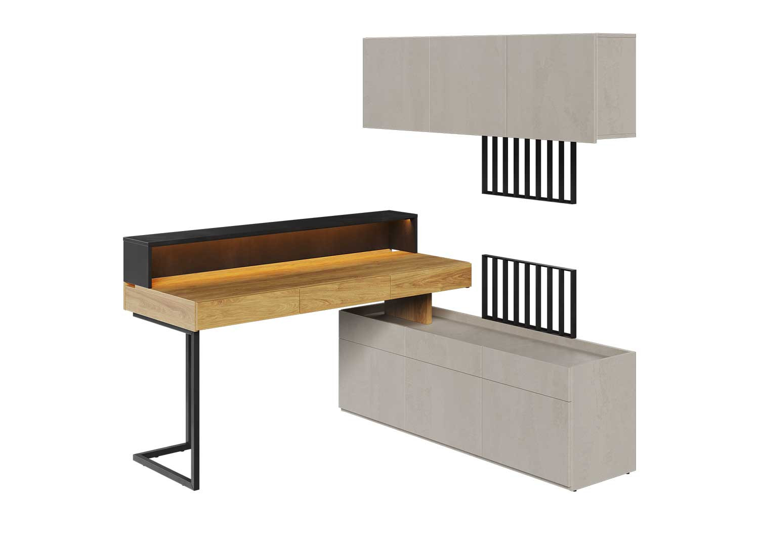 Meuble rangement chambre ado chêne et gris clair