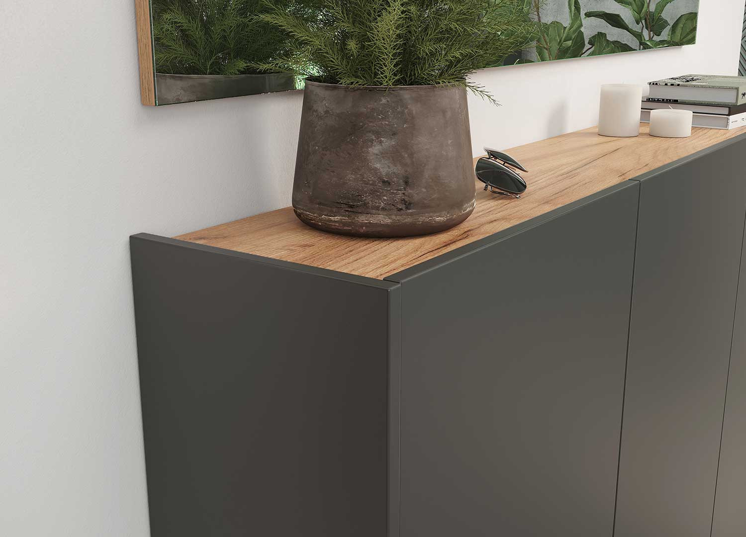 Meuble rangement entrée graphite et chêne Libbiano