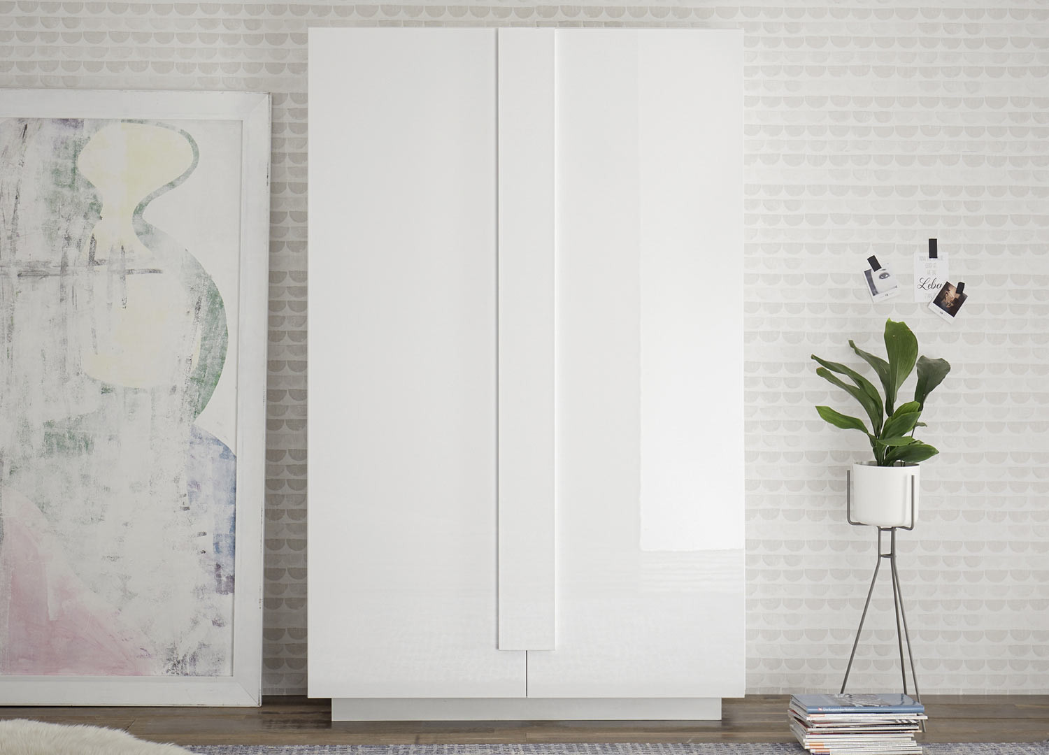 Meuble rangement haut 2 portes laqué blanc 193 cm
