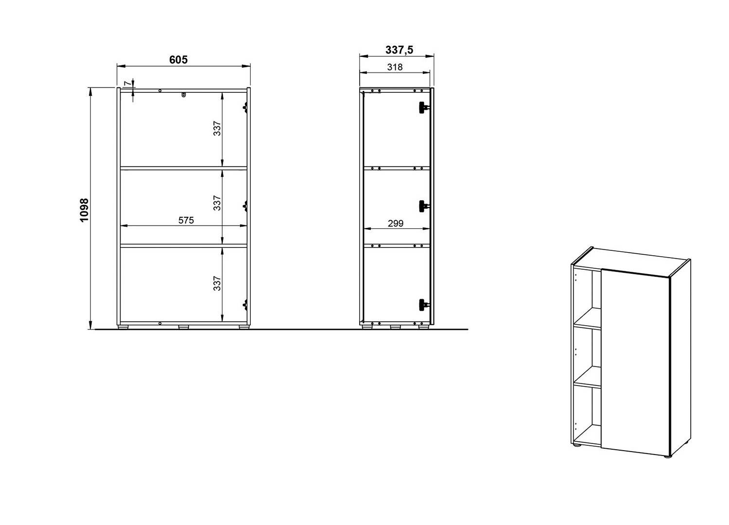 Meuble rangement moderne 1 porte et 3 niches Adrano