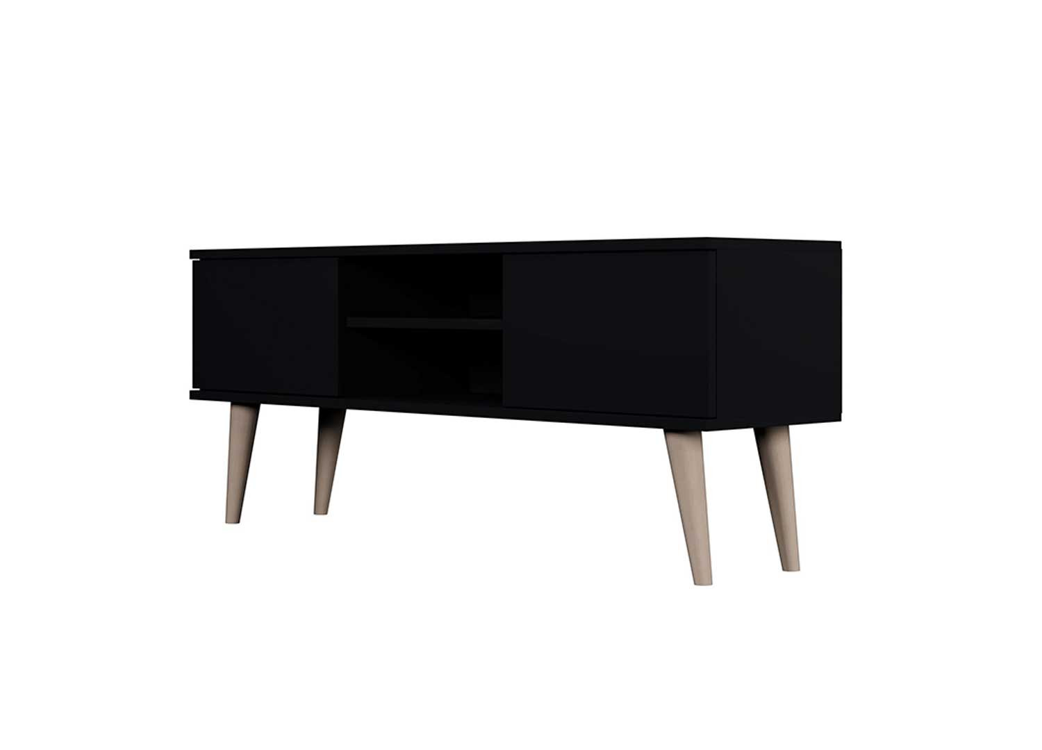 Meuble télé 120 cm 2 portes et 2 niches noir