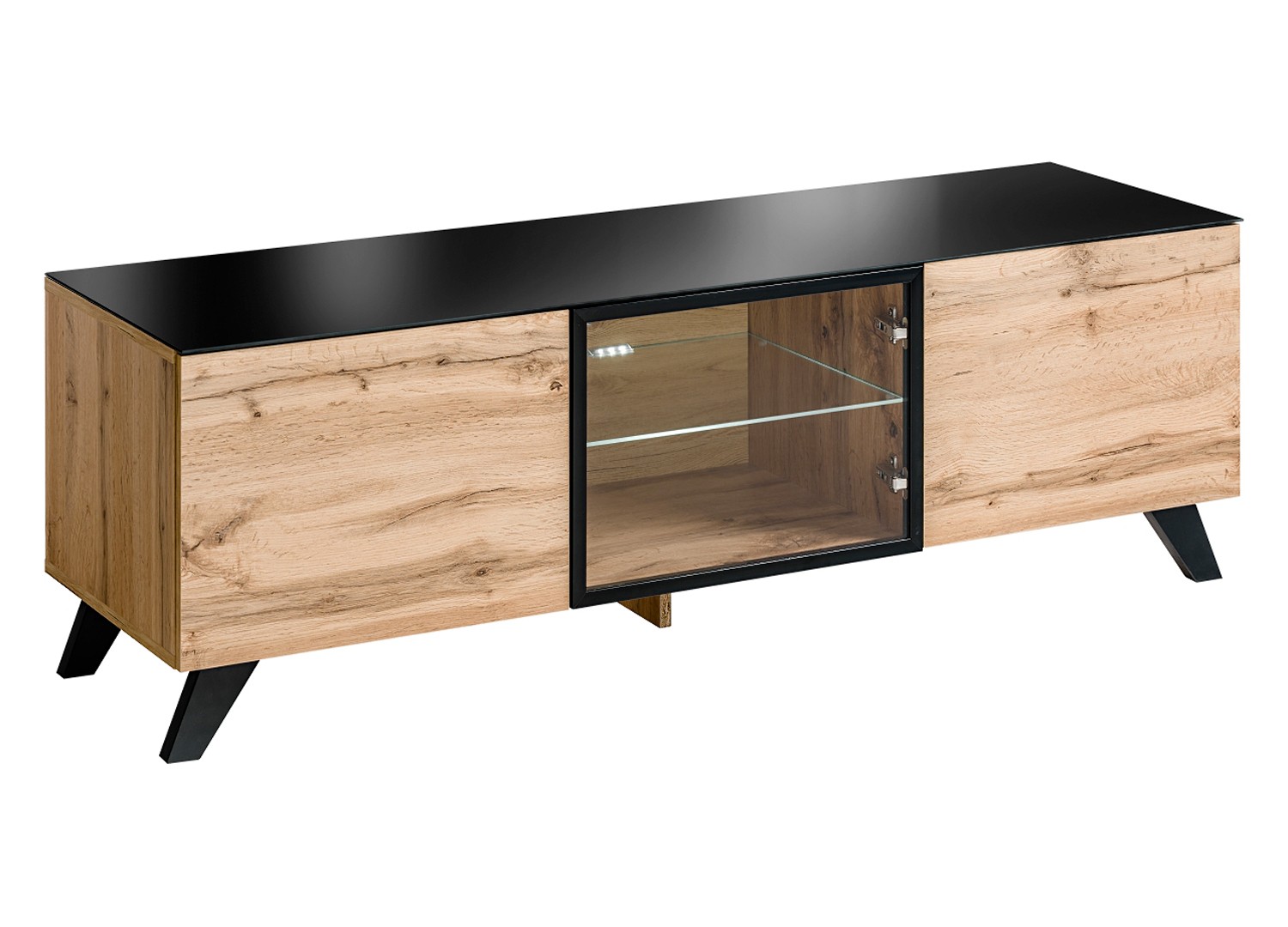 Meuble Télé Bas en Bois et Verre avec Led