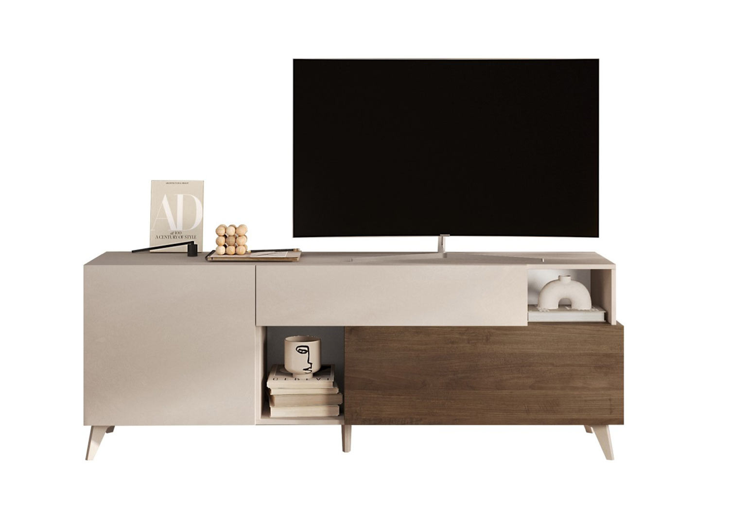 Meuble télé contemporain 181 cm cashmere et chêne foncé