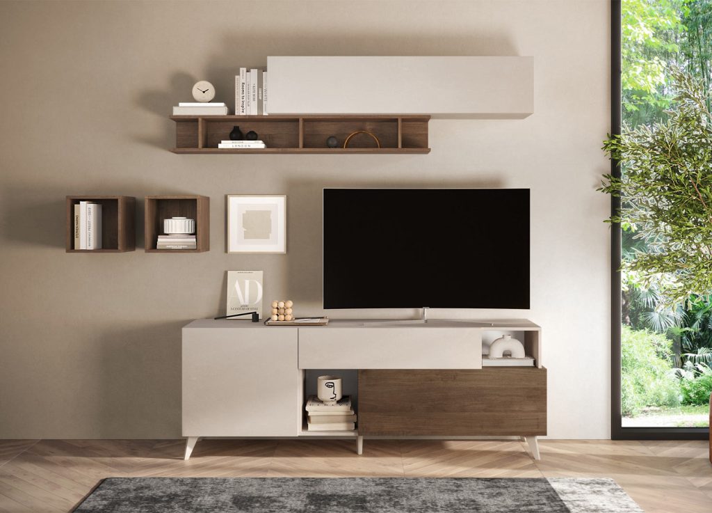 Meuble télé contemporain 181 cm cashmere et chêne foncé