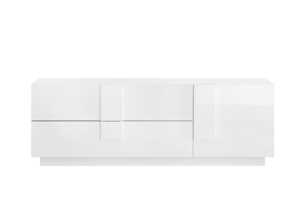 Meuble télé design 1 porte et 2 tiroirs blanc laqué 181 cm