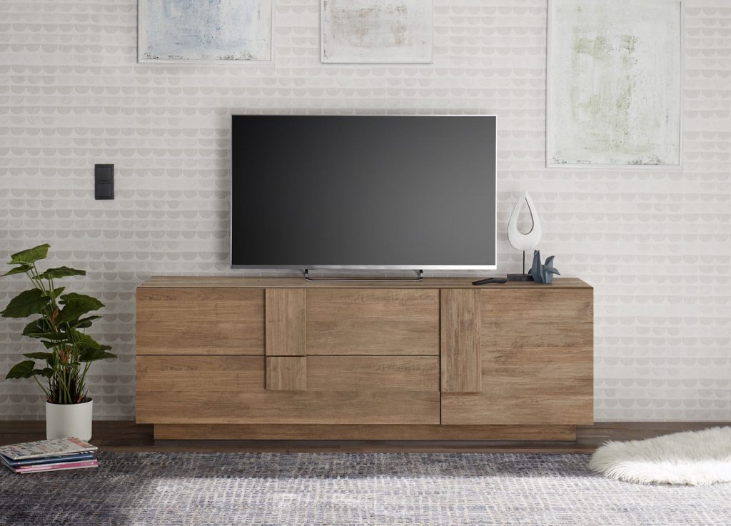Meuble télé design 1 porte et 2 tiroirs chêne 181 cm