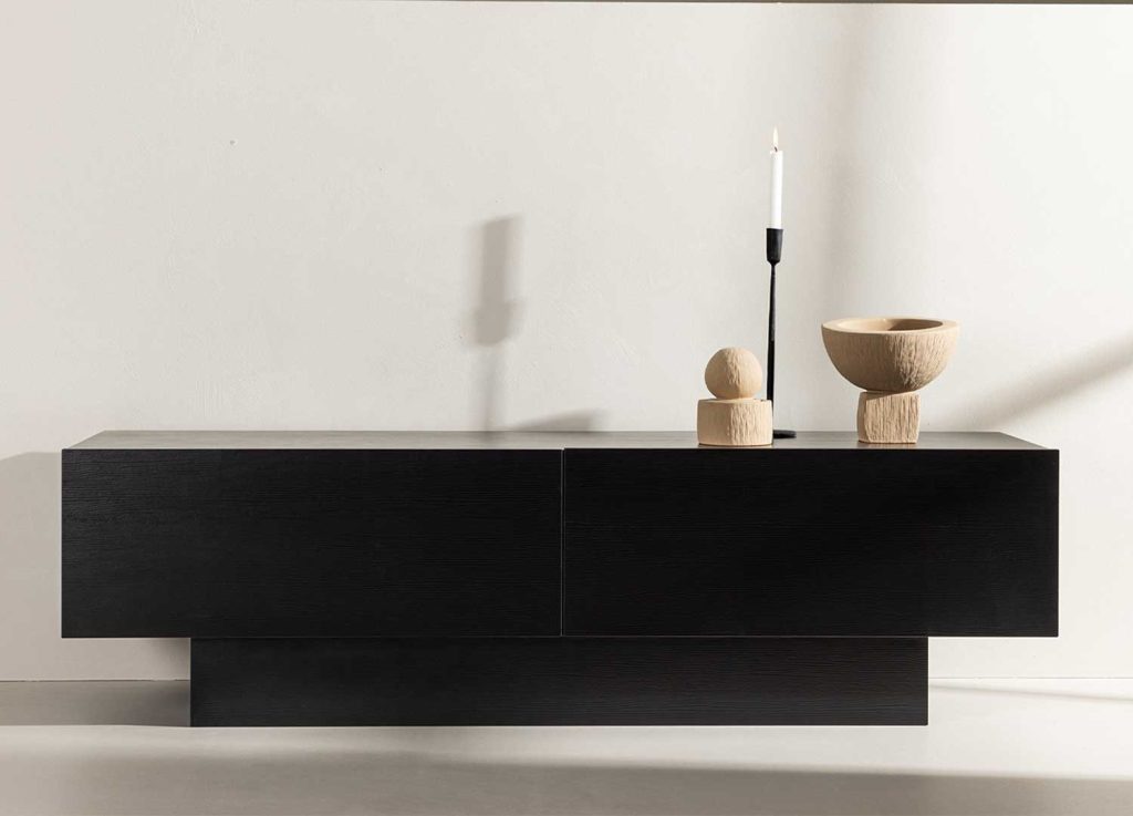 Meuble télé design noir 2 portes 160 cm