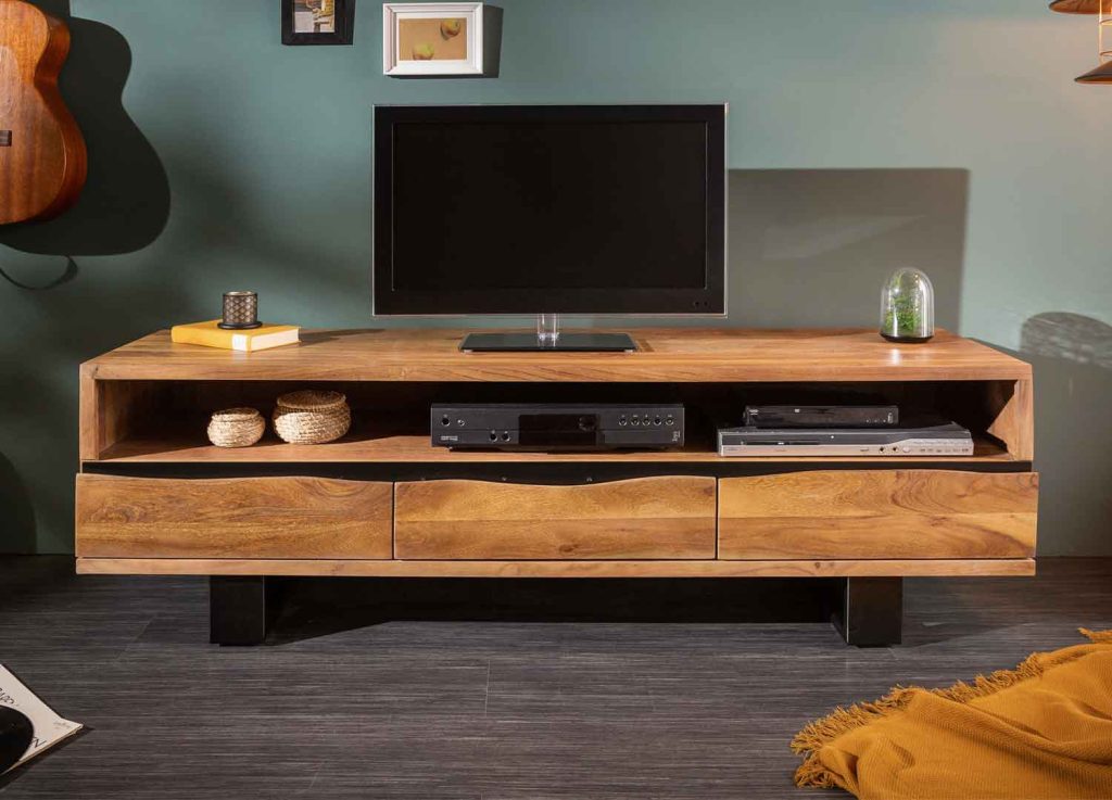 Meuble télé en bois d'acacia miel et métal noir