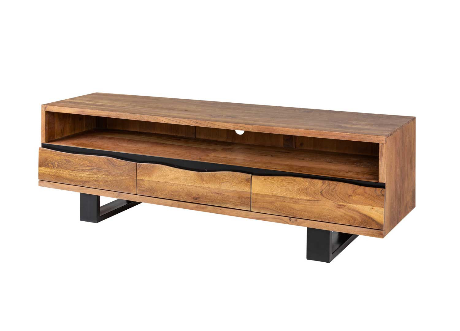 Meuble télé en bois d'acacia miel et métal noir