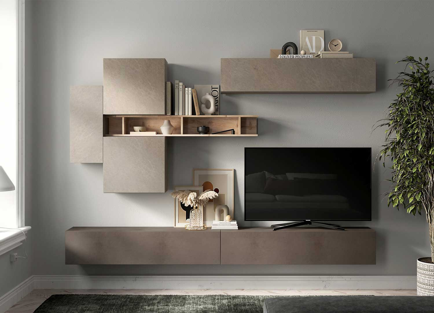 Meuble télévision suspendu avec rangements 276 cm