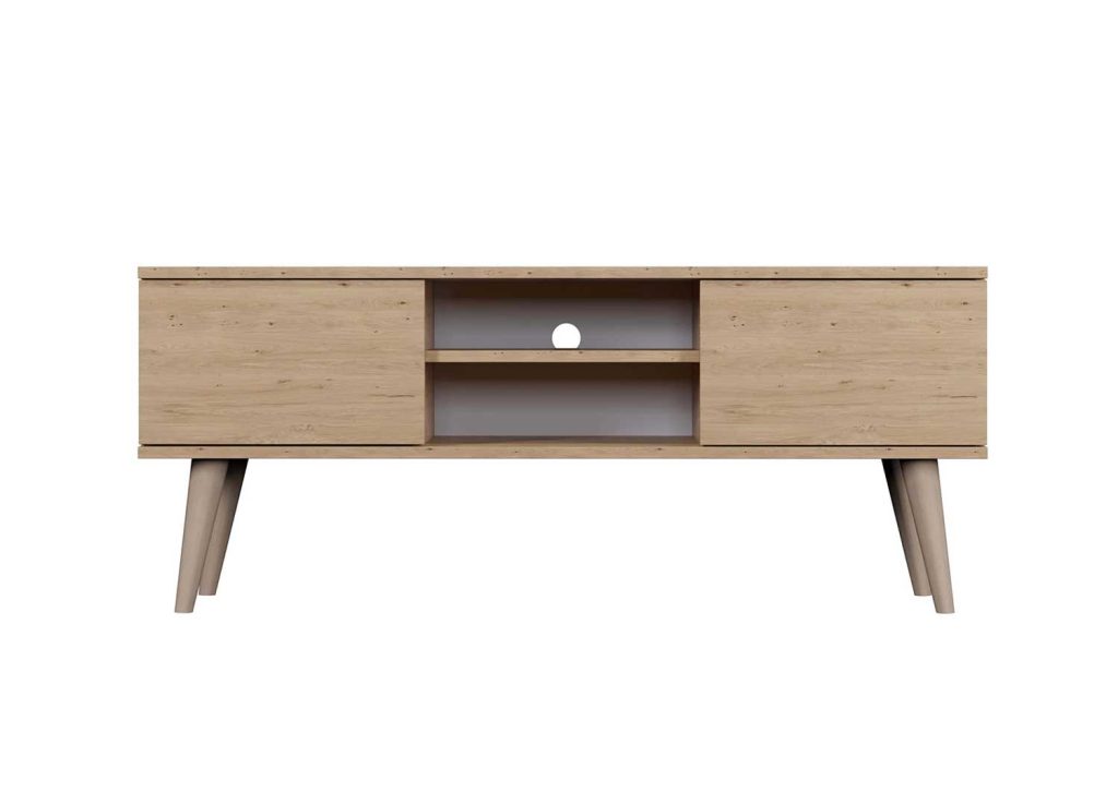 Meuble tv 120 cm 2 portes et 2 niches chêne artisan