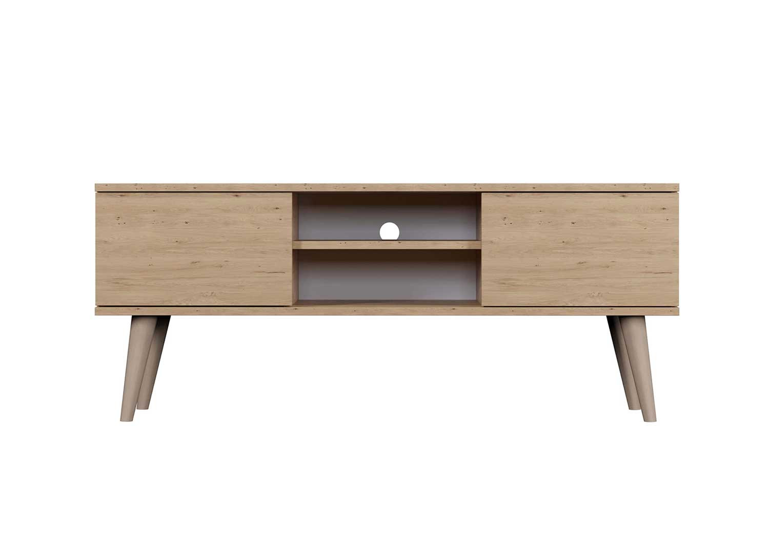 Meuble tv 120 cm 2 portes et 2 niches chêne artisan