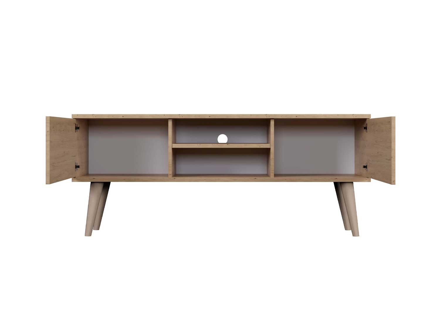 Meuble tv 120 cm 2 portes et 2 niches chêne artisan