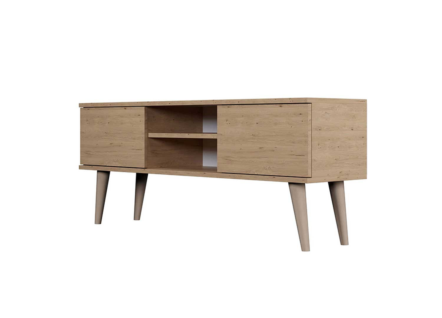 Meuble tv 120 cm 2 portes et 2 niches chêne artisan