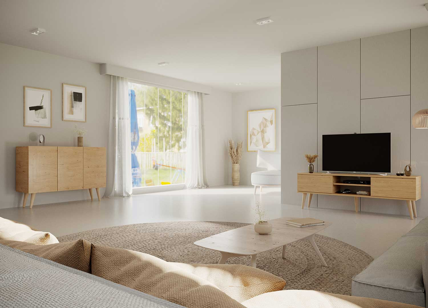 Meuble tv 120 cm 2 portes et 2 niches chêne artisan