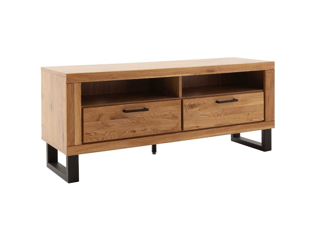 Meuble TV 2 niches et 2 tiroirs en bois chêne sauvage Jambo