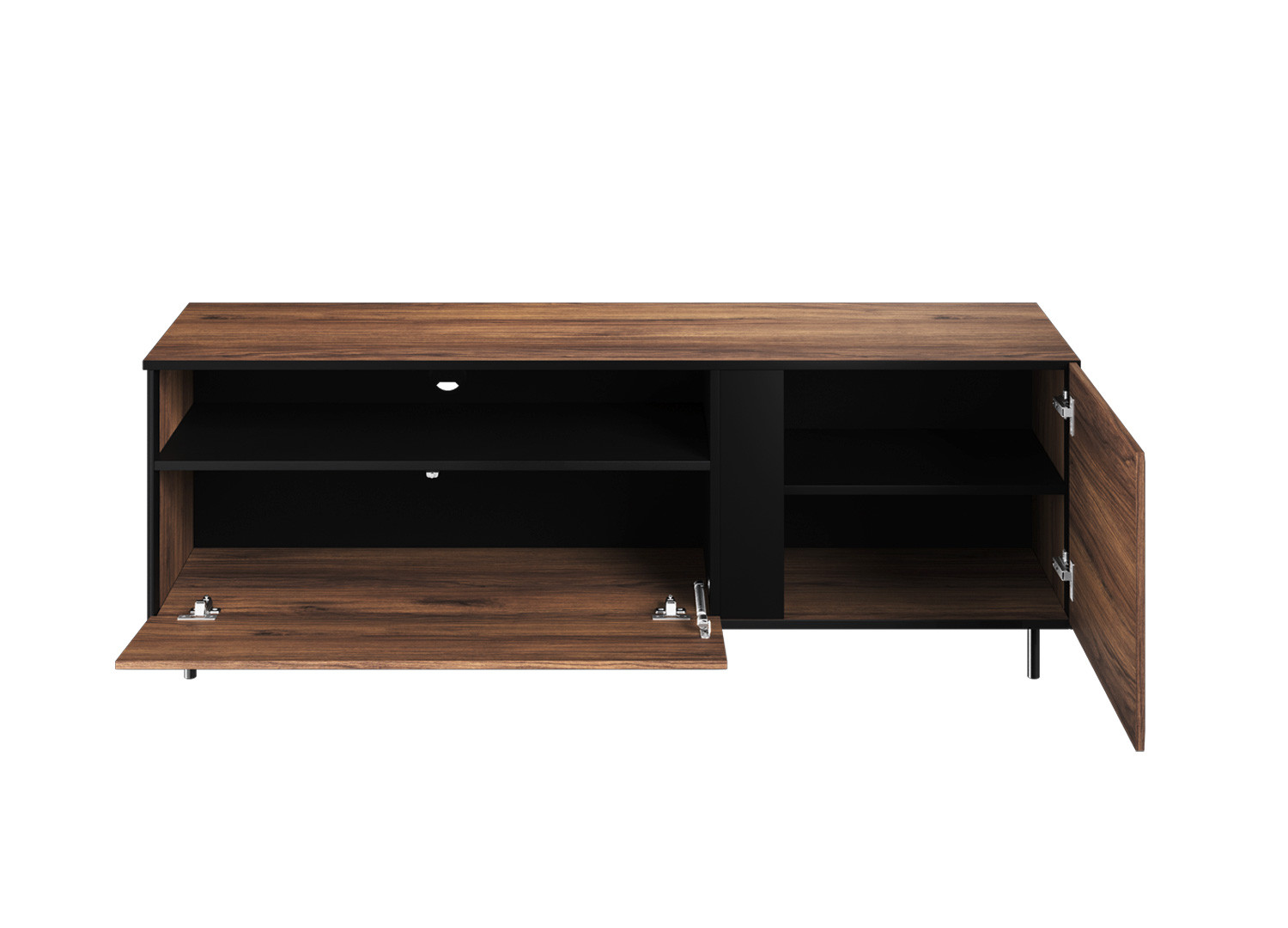Meuble TV 2 portes et 1 niche chêne foncé et noir 155 cm