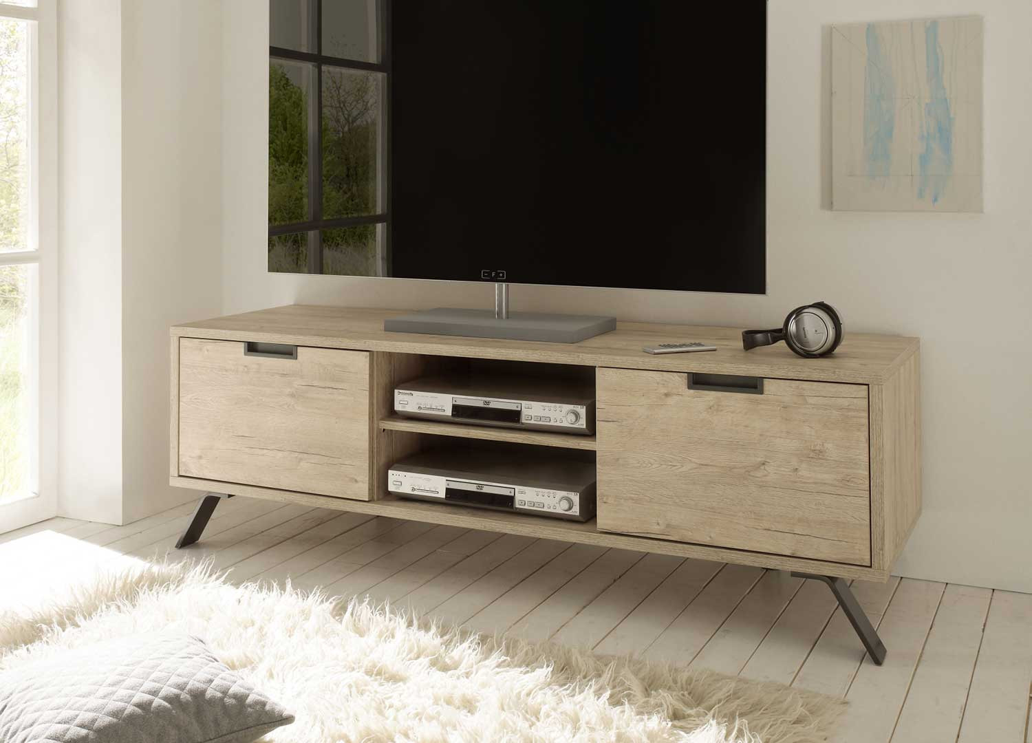 Meuble tv 2 portes et 2 niches chêne 156 cm