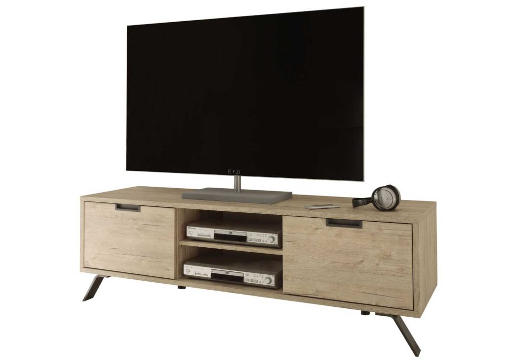 Meuble tv 2 portes et 2 niches chêne 156 cm