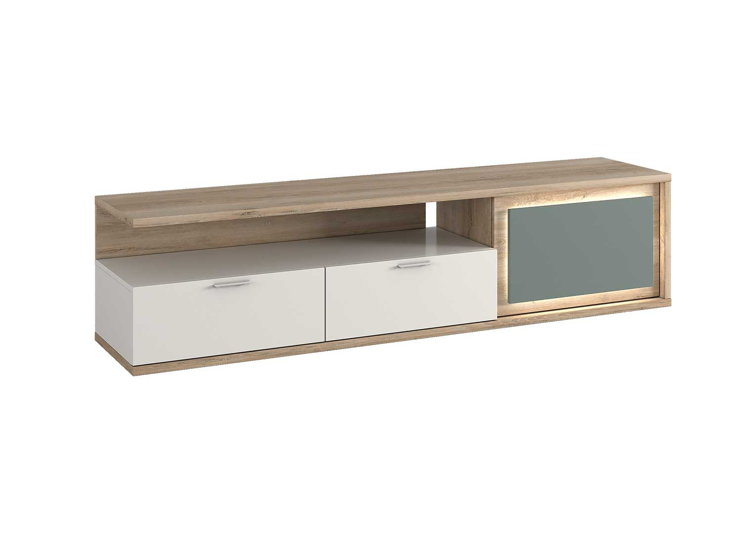 Meuble TV 2 tiroirs et 1 porte 200 cm à LED Elska