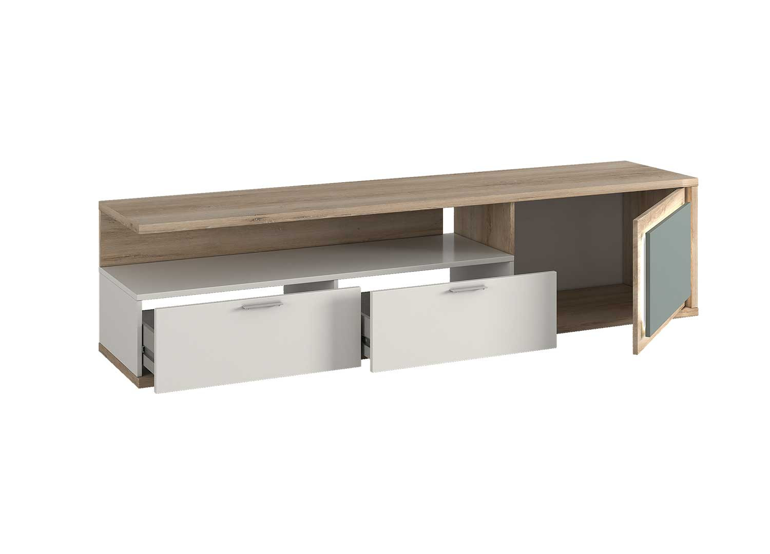 Meuble TV 2 tiroirs et 1 porte 200 cm à LED Elska