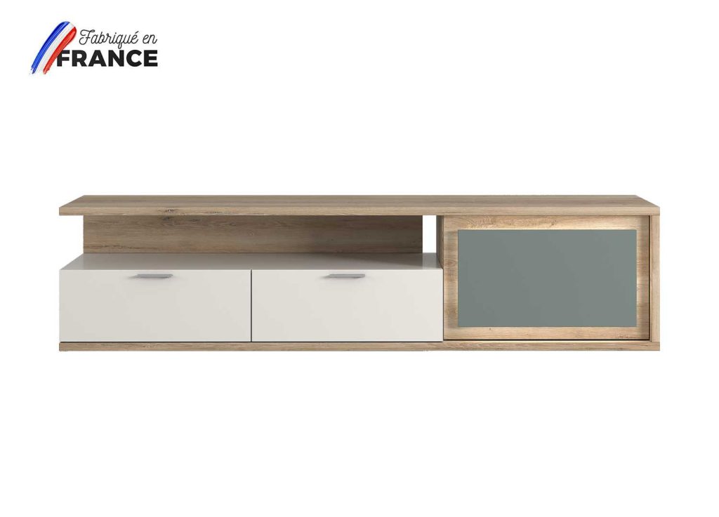Meuble TV 2 tiroirs et 1 porte 200 cm à LED Elska